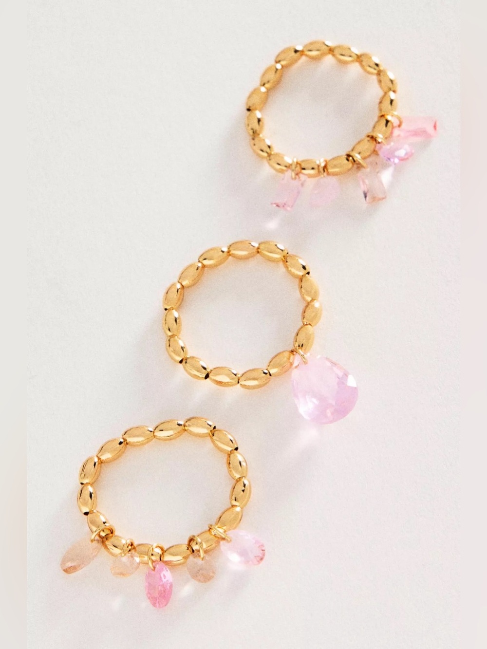 RARE! NWT Anthropologie Crystal Stretch Rings, Pink, Set of 3